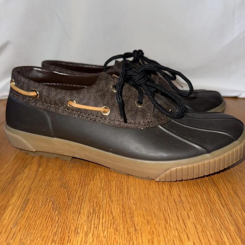 Michael Kors Womens Duck Shoes Brown Monogram Logo Rain Boat‎ Shoes Size 8